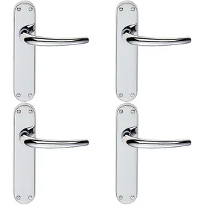 4 PACK - Rounded Sleek Internal Latch Door Handle - Polished Chrome Lever on Backplate