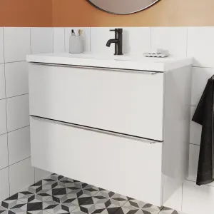 GoodHome Imandra Slimline Gloss White Wall-mounted Bathroom Cabinet (H) 600mm (W) 800mm