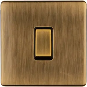 1 Gang Single Light Switch SCREWLESS ANTIQUE BRASS 2 Way 10A Metal Rocker Slim