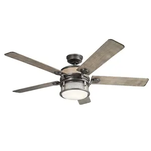 Elstead Kichler Ahrendale 5 Blade 152cm Ceiling Fan with LED Light Anvil Iron IP44 Remote Control