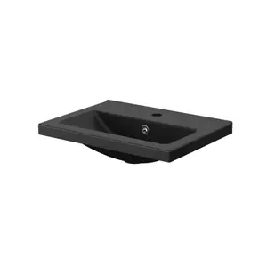 GoodHome Nira Matt Black Rectangular Vanity Basin (W)50cm