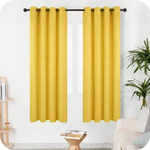 Deconovo Foil Printed Blackout Curtains 46 x 54 Inch Mellow Yellow 2 Panels Thermal Insulated Window Eyelet Curtains