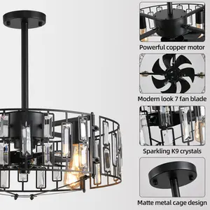 50cm Crystal Caged Chandelier Ceiling Fan with Light and Remote Control