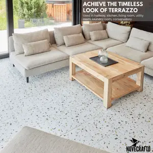 Vinyl Floor Tiles Self Adhesive - 30 Pack To Cover 30 sqft (2.79 sqm) - Square Tile Size 30.5 x 30.5cm - Off-White Terrazzo Effect