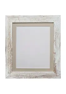 Metro Distressed White Frame with Light Grey Mount for Image Size 15 x 10 Inch