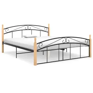 Berkfield Bed Frame Black Metal and Solid Oak Wood 160x200 cm