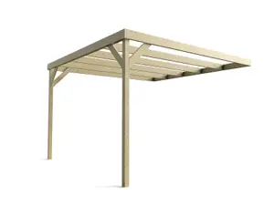 Wall-mounted wooden box pergola, complete DIY kit, 3m x 3m (Natural finish)