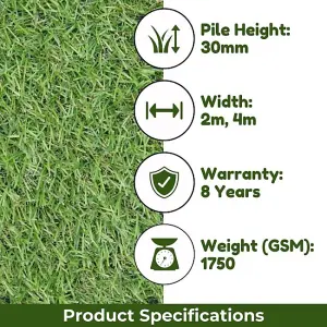 Adelaide 20mm Outdoor Artificial Grass, Pet-Friendly Synthetic Fake Grass For Patio Garden Lawn-6m(19'8") X 2m(6'6")-12m²