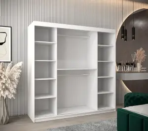 Verona 04 Contemporary 2 Mirrored Sliding Door Wardrobe 9 Shelves 2 Rails White Matt (H)2000mm (W)2000mm (D)620mm