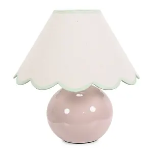 ValueLights Bosco Stone Natural Ceramic Table Lamp with Green Trim Scallop Shade - LED Bulb Included