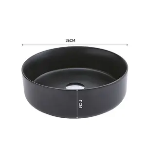 Round Black Ceramic Countertop Basin Bathroom Sink W 360 mm