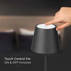 V-TAC Rechargeable Table Lamp Black Round LED USB Dimmable Light with Wireless Charging