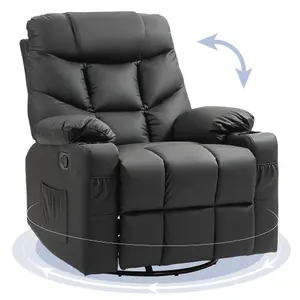 HOMCOM Manual Recliner Chair with Footrest, Cup Holder, Swivel Base, Black