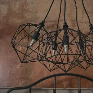 ValueLights Jerome Industrial 5 Way Geometric Matt Black Wire Basket Cage Ceiling Pendant Light Fitting