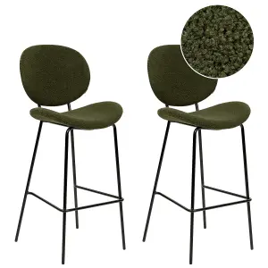 Set of 2 Bar Chairs LUANA Boucle Dark Green