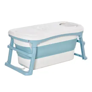 HOMCOM Foldable Bathtub Kids Bath Tub with Lid Large Bathtubs for 1 - 12 Years