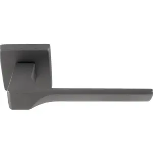 Premium Contoured Door Handle Set - Anthracite Grey Sleek Lever On Square Rose