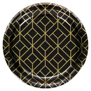 Creative Party Paper Geometric Dessert Plate (Pack of 8) Black/Gold (One Size)