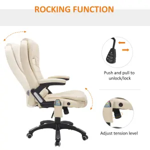 HOMCOM Vibrating Massage Heat Executive Home Office Chair Faux Leather Computer Swivel Recliner High Back for Adult, Beige