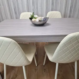 Dining Table With 4 Cream Stitched Chairs Kitchen Dining Table for 4 Dining Room Dining Set