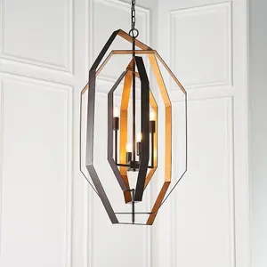 Multi Arm Geometric Ceiling Chandelier - Aged Bronze & Antique Gold Pendant