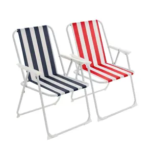 Harbour Housewares - Folding Metal Beach Chairs - Blue/Red Stripe - Pack of 2