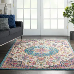 Ivory Multi Floral Persian Traditional Luxurious Rug for Living Room Bedroom and Dining Room-160cm X 221cm