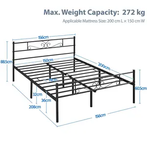 Metal Bed Frame with Headboard/Under-Bed Storage Black / King (5')