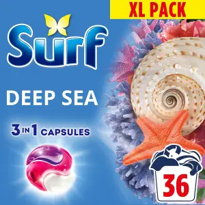 Surf 3 in 1 Laundry Washing Detergent Capsules Deep Sea, 72 Washes, 2Pk