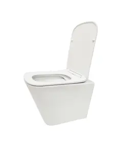 Top Ceramics White Square Wall Hung Rimless Toilet with Soft Close Seat and 1.12m Cistern Frame