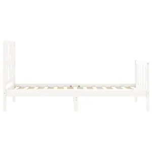 Berkfield Bed Frame with Headboard White Single Solid Wood