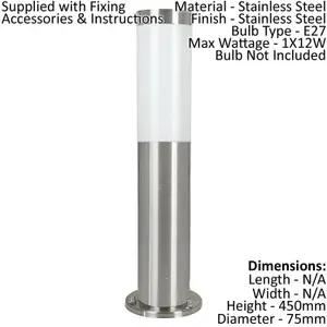 IP44 Outdoor Bollard Light Stainless Steel 12W E27 450mm Driveway Lamp Post