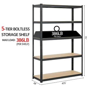 Yaheetech 5 Tier Adjustable Storage Shelf Black