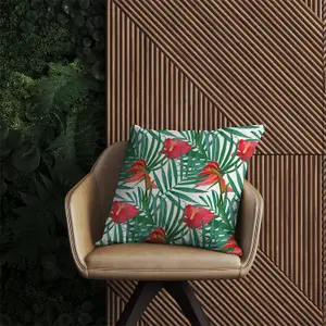 Tropical Flowers And Palm Leaves Outdoor Cushion 45cm x 45cm