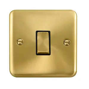 Curved Satin / Brushed Brass 10A 1 Gang 2 Way Ingot Light Switch - Black Trim - SE Home