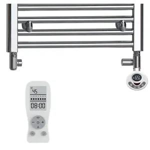 Bray Dual Fuel Thermostatic Electric Heated Towel Rail With Timer, Straight, White - W500 x H1500 mm