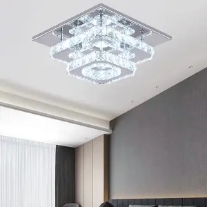 Modern Double Tiers Median Size Square Crystal LED Ceiling Light 30CM Cool White