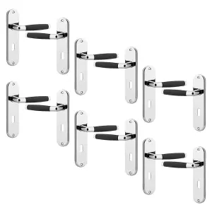 URBNLIVING 184mm Length 12 Pcs Cambridge Metal & Polished Nickel Lever Latch Door Keyhole Handles Set