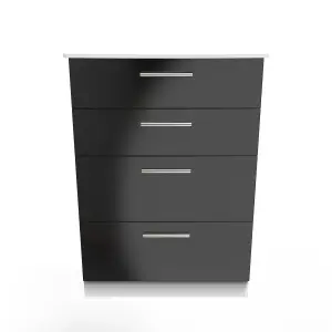 Harrow 4 Drawer Deep Chest in Black Gloss & White (Ready Assembled)