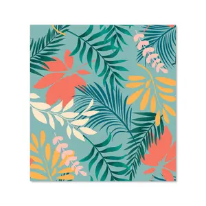 Abstract Bright Colorful Tropical Leaves Premium Glass Kitchen Splashback W600mm x H650mm