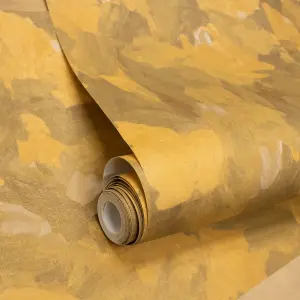 Galerie Julie Feels Home Gold Abstract Shimmery Plain Paeonia Wallpaper Roll