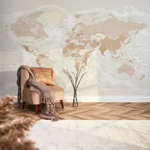 World Map Mural In Neutral (300cm x 240cm)