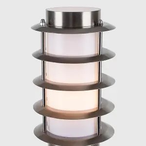 ValueLights Wharf Pair of - Modern Outdoor Stainless Steel Bollard Lantern Light Posts - 1 Metre - LED Candle Bulbs 3000K