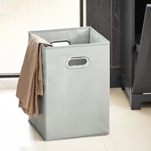 Lyonsdale Wood Cabinet Laundry Hamper with Handles Grey