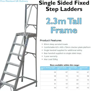 1.5m Heavy Duty Single Sided Fixed Step Ladders - Handrail Platform Safety Barrier