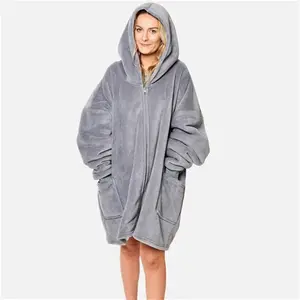 Sienna Sherpa Zip Up Hoodie Blanket, Adults - Charcoal Grey