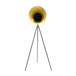 ValueLights Saffy Matt Black Metal Integrated LED Tripod Metallic Shade Floor Lamp