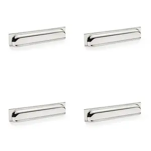 4 PACK - Backplate Cup Handle Polished Nickel 203mm Centre Solid Brass Shaker Drawer Pull