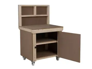 Wooden MDF Top Workbench With Lockable Cupboard (V.9) (H-90cm, D-70cm, L-90cm) with back panel, double shelf and wheels