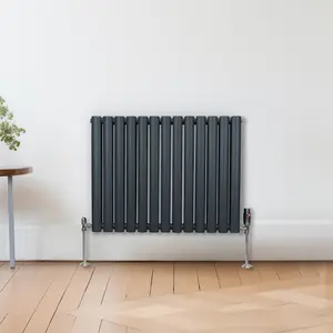 Oval Column Radiator & Valves - 600mm x 780mm - Anthracite Grey